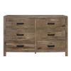 Rustic Style Dresser w 6 Storage Drawers Weathered Pine Finish Wooden Bedroom Furniture