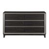 Modern Bedroom 1pc Dresser of 6 Drawers Grooves Cutouts Pulls Ebony Finish and Silver Contemporary Wooden Furniture