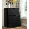 Modern black five drawer clothes and storage chest cabinet with metal drawer glides