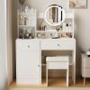 Fashion Vanity Desk with Mirror and Lights for Makeup and Cushioned Chair