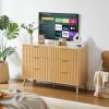 Bedroom Dresser, 6 Double Dressers with Wavy Drawers, Wooden Chest of Drawers for Children's Room, Living Room, Entrance and Hallway, Natural