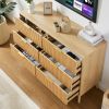 Bedroom Dresser, 6 Double Dressers with Wavy Drawers, Wooden Chest of Drawers for Children's Room, Living Room, Entrance and Hallway, Natural