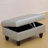 Silver White Semi PU Synthetic Leather Storage Ottoman