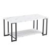 Coffee Table, 2 Layers 1.5cm Thick Marble MDF Rectangle 39.37" L Tabletop Iron Coffee Table , Dining Room, Coffee Shop, Resterant, White Top