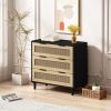31.50"3-Drawers Rattan Storage Cabinet Rattan Drawer,for Bedroom,Living Room,Dining Room,Hallways,Black