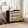 31.50"3-Drawers Rattan Storage Cabinet Rattan Drawer,for Bedroom,Living Room,Dining Room,Hallways,Black