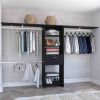 Closet System 70"W - 118"W, Three Hanging Rods, Five Shelves, One Drawer, Black