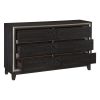 Modern Bedroom 1pc Dresser of 6 Drawers Grooves Cutouts Pulls Ebony Finish and Silver Contemporary Wooden Furniture
