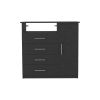 Peru 4 Drawer Dresser, Single Door Cabinet, One Open Shelf, Superior Top -Black