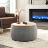 Round Storage Ottoman; 2 in 1 Function; Work as End table and Ottoman; Dark Grey
