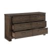 Rustic Style 1pc Dark Brown Dresser of 6x Drawers Black Metal Hardware Wooden Bedroom Furniture