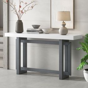 Contemporary Console Table with Wood Top, Extra Long Entryway Table for Entryway, Hallway, Living Room, Foyer, Corridor (Color: Dark Gray+White, Material: Solid Wood+MDF)