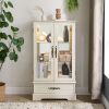 Glass Cabinet Lighted Glass Cabinet Curio Display Cabinet with Adjustable Glass Shelves 2 Doors and 1 drawer Cabinet Bulb Included Cherry